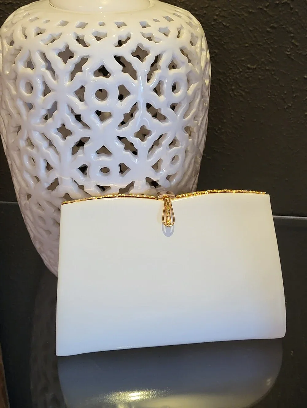 Kawasaki Kojima Mid-Century Winter White Hard Shell Evening Bag Rare